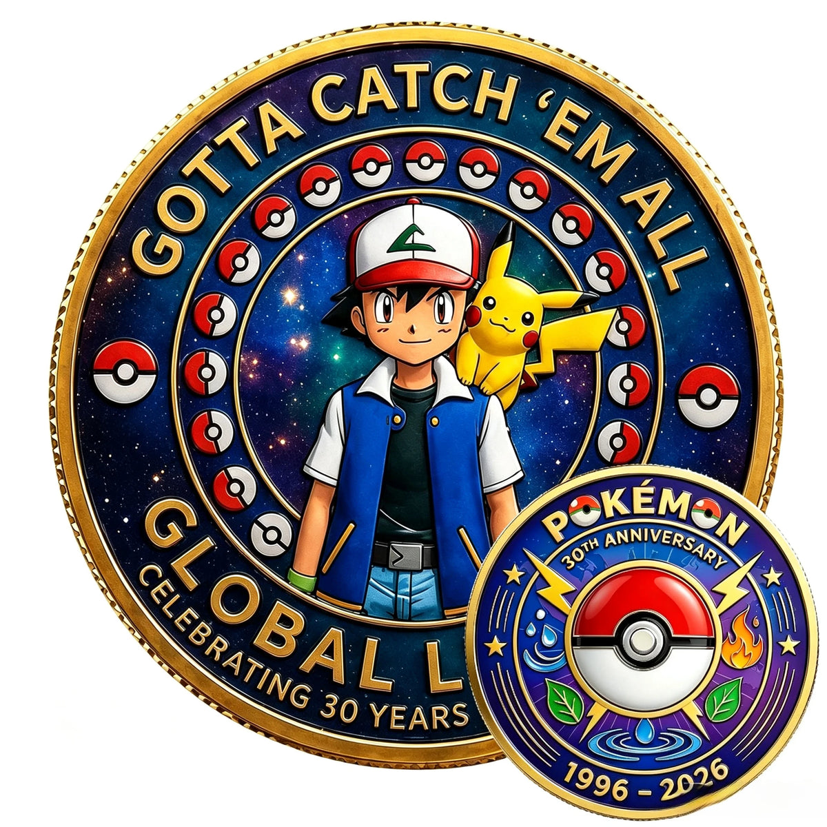 Pokemon 30th Anniversary Commemorative Coin Pikachu Gengar Mewtwo Anime Toys for Kids Gift Collection Display Decoration