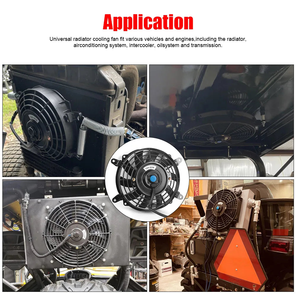 Universal 7/10/12/14 Inch 12V 80W 2100RPM Car Air Conditioning Electronic Radiator Cooling Fan Blade Electric Cool Mounting Kit