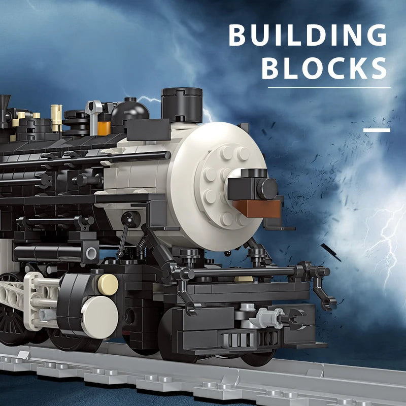 Compatible With LEGO Big Rail Car Locomotive Building Blocks Toys Model City Steampunk Era Bricks Retro Train With Power Motor