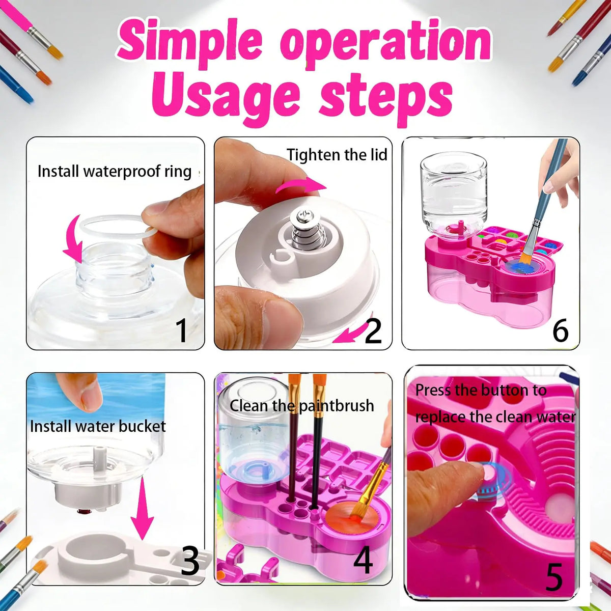 New Paint Brush Cleaner With Drain Button Automatic Water Circulation Paint Brush Cleaning Machine Cleaning Bucket Art Tools