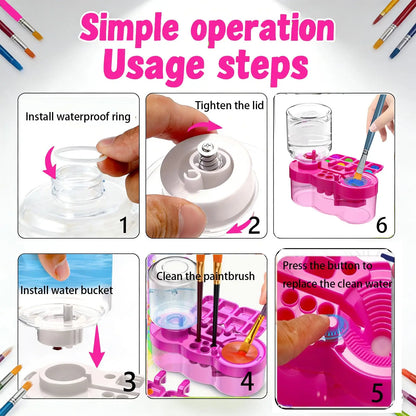 New Paint Brush Cleaner With Drain Button Automatic Water Circulation Paint Brush Cleaning Machine Cleaning Bucket Art Tools