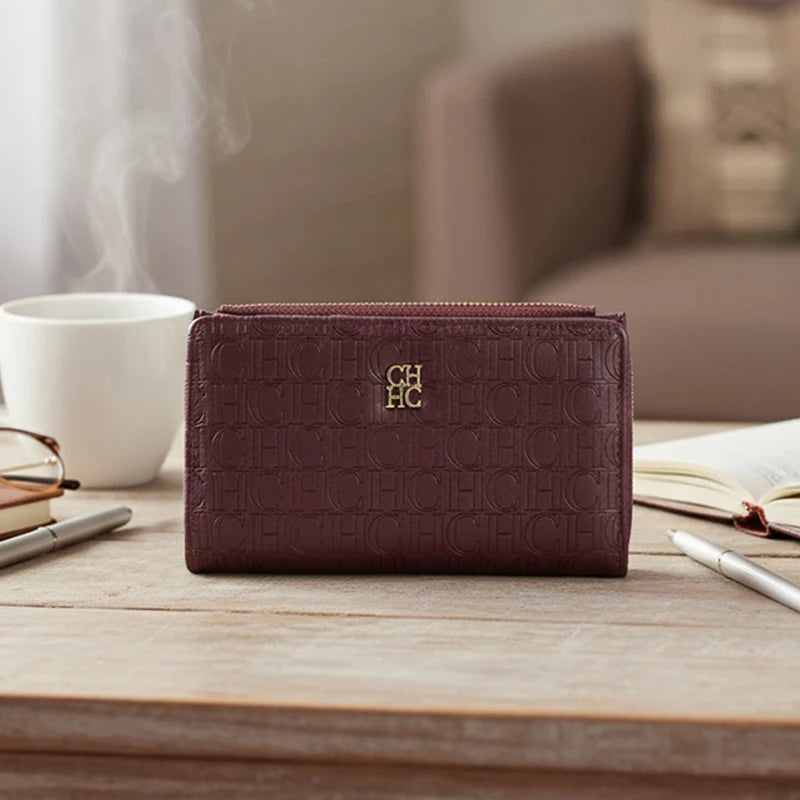 CH Leather Printed Short Women's Wallet Solid Color Versatile Autumn/Winter Luxury 2025 New Multi Scene Available Coin Card Bag