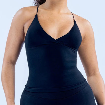 Vision Twist Front Longline Top Backless Sport Tank Top Women Yoga Vest with Removable Cups Quick Dry Thin Strap Fitness Gym Top