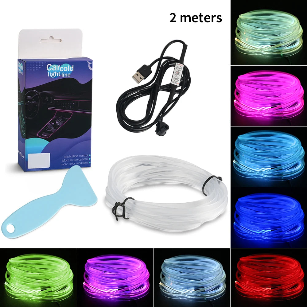 1/2/3/4/5M Car LED Ambient Lights Strip RGB Neon Optical Fiber Multiple Mode Interior Atmosphere Lighting DIY USB EL Wiring Lamp