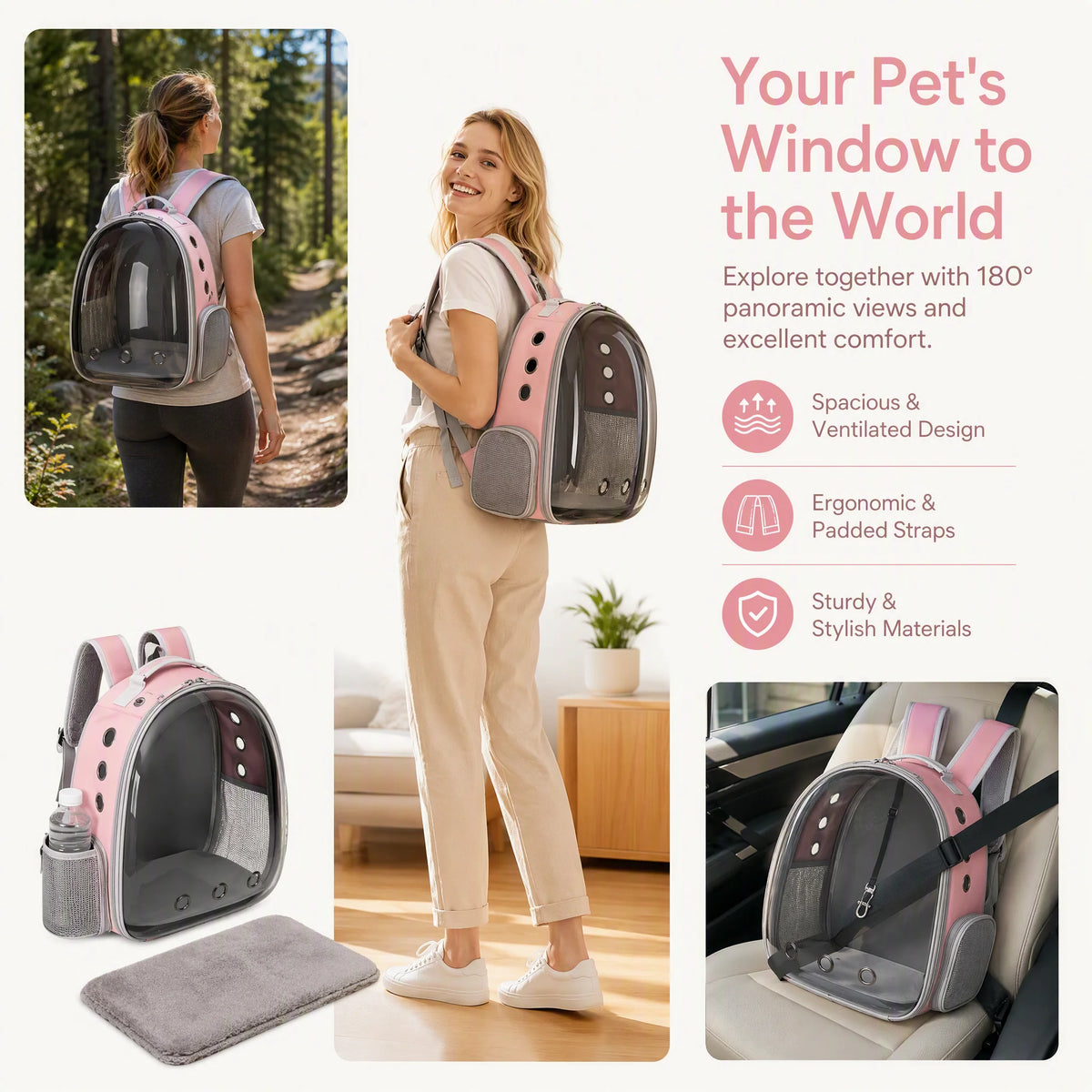 Space Capsule Pet Backpack - Breathable Transparent Travel Carrier for Cats and Small Dogs with Zippers, Portable for Outdoor