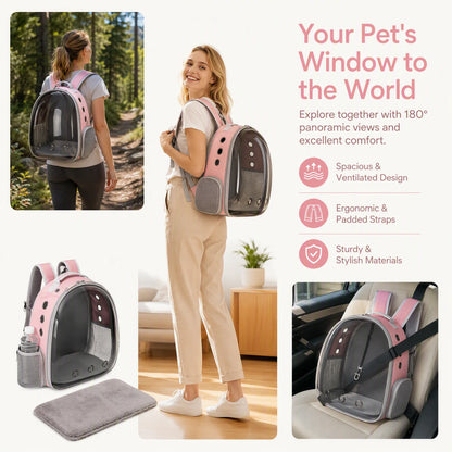 Space Capsule Pet Backpack - Breathable Transparent Travel Carrier for Cats and Small Dogs with Zippers, Portable for Outdoor