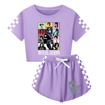 International celebrity children's short sleeved shorts and long sleeved Boy Girl Michael Jackson pajamas set