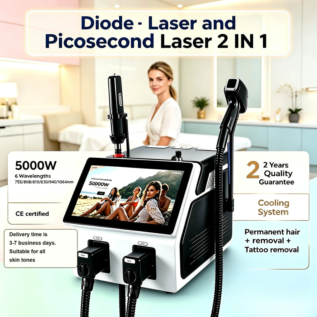 2026 2-In-1 5000W High Power Diode Picosecond Combo Laser Machine Hair Removal Carbon Peel Skin Renewal Salon Beauty Equipment