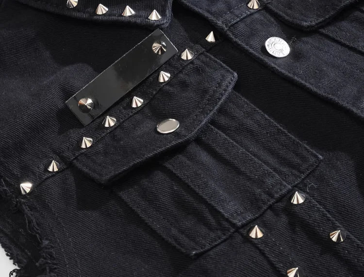 2026 Spring Fashion Men Rivet Denim Vest Punk Party Studded Slim Fit Jean Jacket Male Sleeveless Waistcoat for Men Plus Size 6XL
