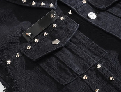 2026 Spring Fashion Men Rivet Denim Vest Punk Party Studded Slim Fit Jean Jacket Male Sleeveless Waistcoat for Men Plus Size 6XL