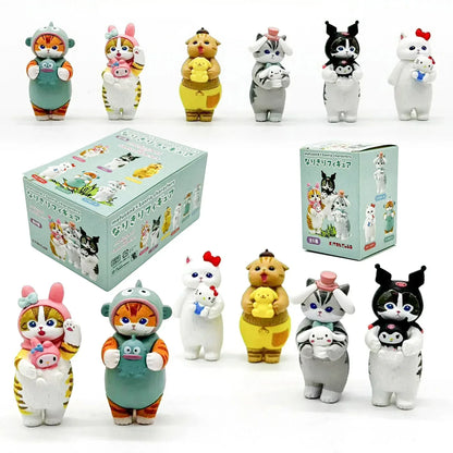Mofusand Cats Pretend Sanrio Characters Cute Figure Holding Dolls Blind Box Melody Kuromi Cinnamoroll Hello Kitty Car Ornaments