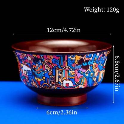 Tibetan-Style Solid Wood Dark-Colored Tsampa Bowl,Auspicious Wooden Butter Tea Bowls,Handicraft Holy Water Bowl Buddhist Item