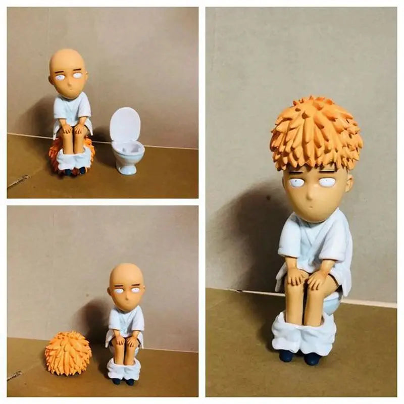 One Punch-Man Saitama Wc Bad Taste Ver. Pvc Action Figure  Funny Wig Toilet Collect Ornament Model Desktop Decoration Toy Gift
