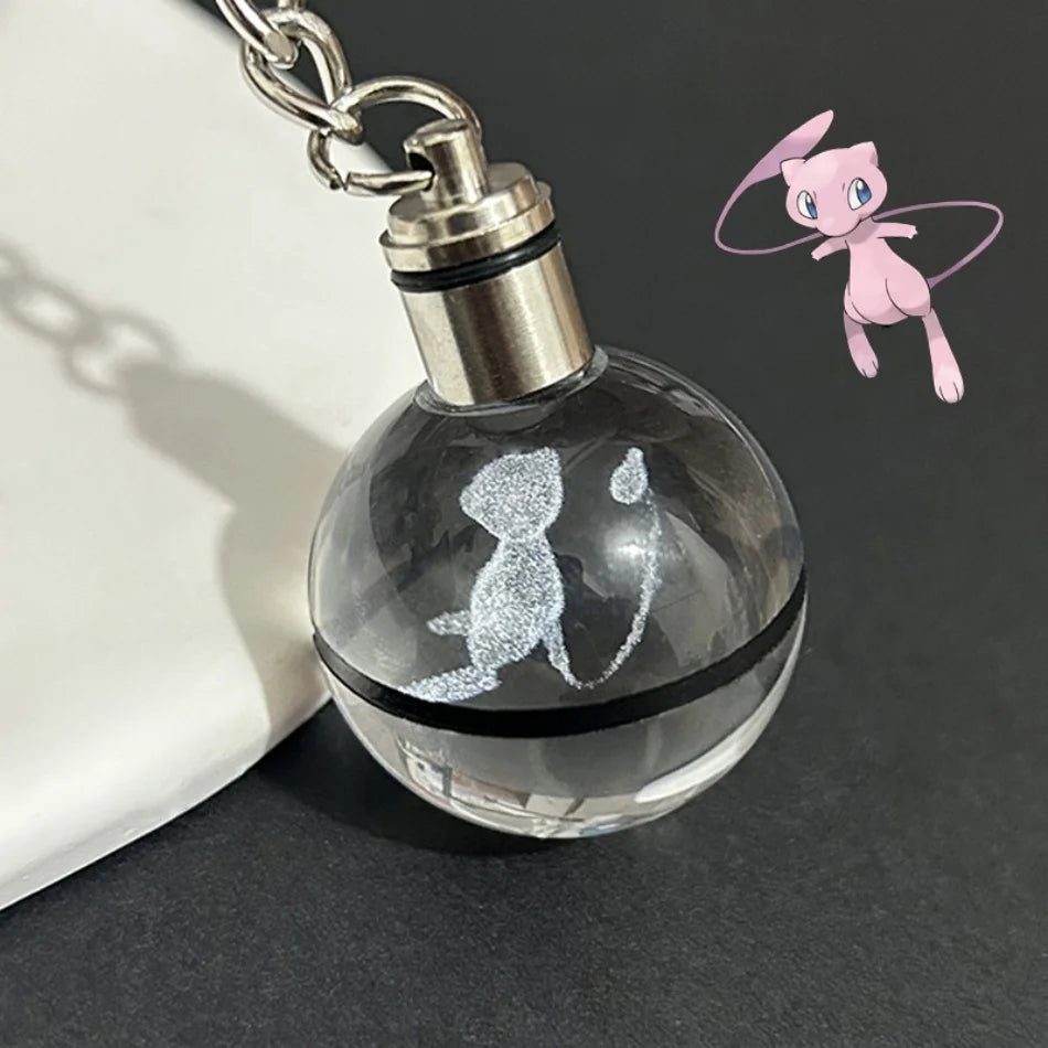 Pokemon Crystal Ball 3D Pikachu Mewtwo Mew Gengar Night Light Pokeball Crystal Keychain Anime Action Figure Toy Birthday Gift