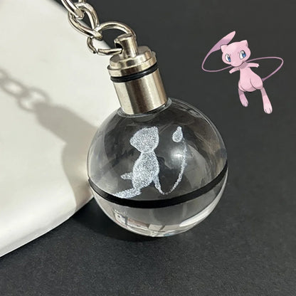Pokemon Crystal Ball 3D Pikachu Mewtwo Mew Gengar Night Light Pokeball Crystal Keychain Anime Action Figure Toy Birthday Gift