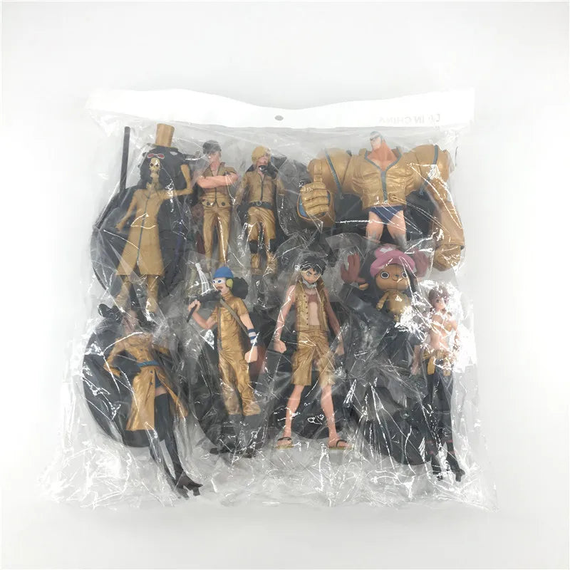 9pcs/set Black Golden Color Anime Figure One Piece Luffy Zoro Sanji Nami Brook Action Figure Collection Model Toy Gifts