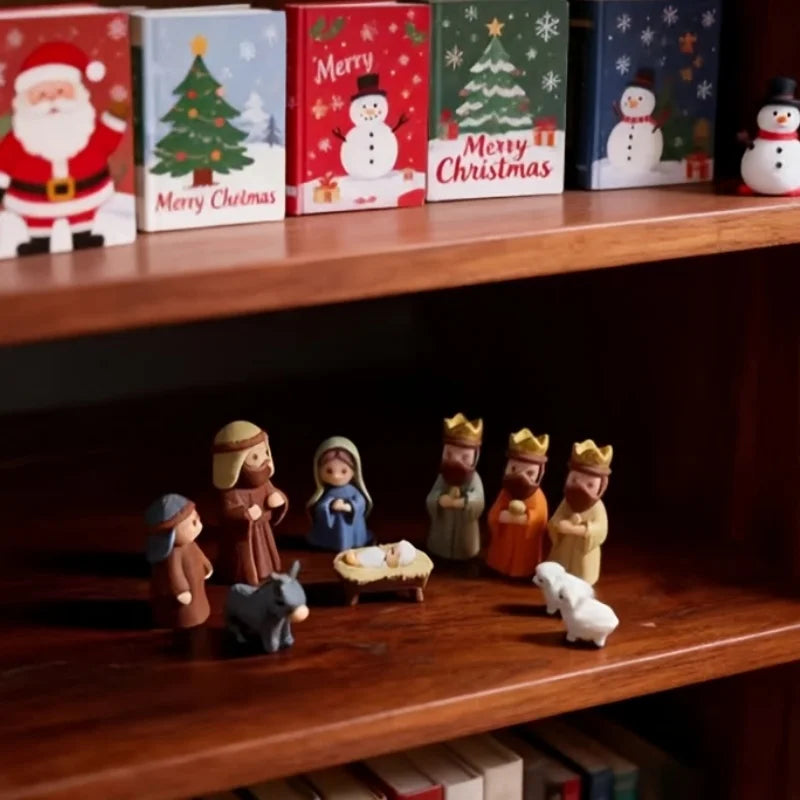 1 Set of Christmas Mini Nativity Scene 3D Printed Christmas Eve Exquisite Ornament Set Faith Ornaments for Living Room, Study, and Bedroom Decoration