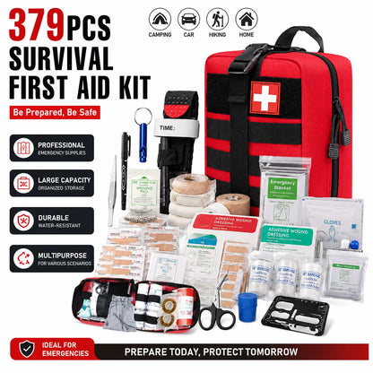 379PCS Professional First Aid Kit Emergency Survival Kit for Car Home Camping Travel Outdoor Adventure Medical Supplies Trauma B