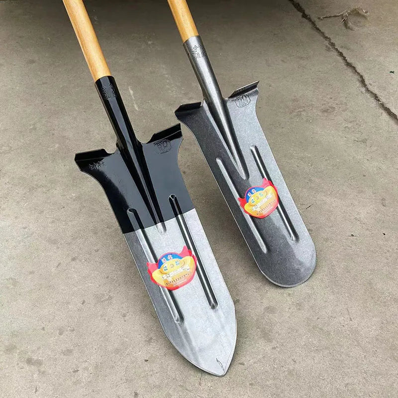 Outdoor digging pit iron tip shovel multi-function with pedal extension shovel round head shovel garden shovel