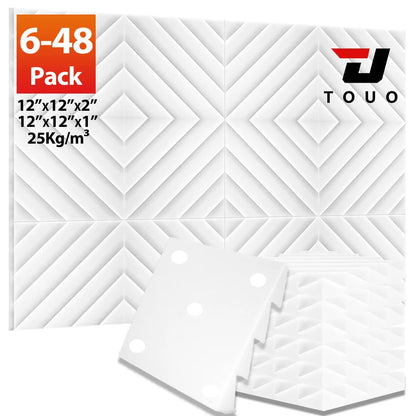 TOUO Acoustic Foam 6-48 Pcs Offices Acoustic Treatment Diamond Groove Foams Panels High-Density Sound Absorbing Material