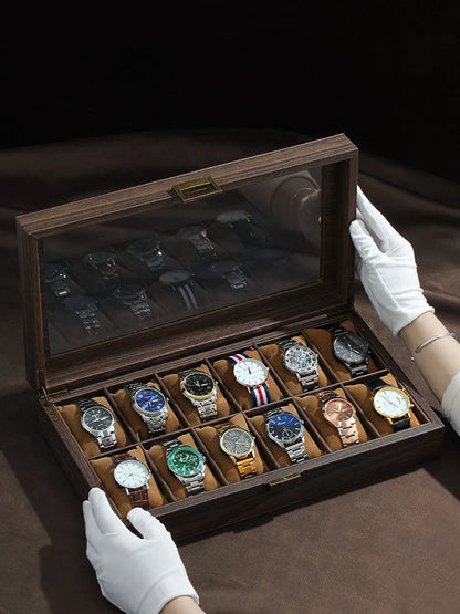 Luxury Wooden Grain Leather Watch Case High-Capacity Storage Multi-Watch Jewelry Organizer for Home