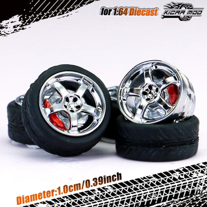 Kicarmod 1/64 Model Car ABS Wheels with Rubber Tire Brake Disc Refitting Parts Diameter 10mm For Model Car Tomica
