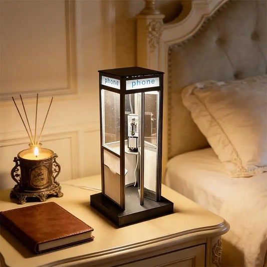 C Retro Vintage Tall Phonebooth Lamp, Classic Telephone Booth Table Lamp With Warm LED Light, Phone Box Decorative Night Light