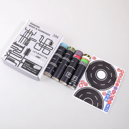 Cartoon Road Track Washi Tape Set: Racing Theme Black Road Stickers Set for DIY Car Game Decoration, Party Supplies,Gift