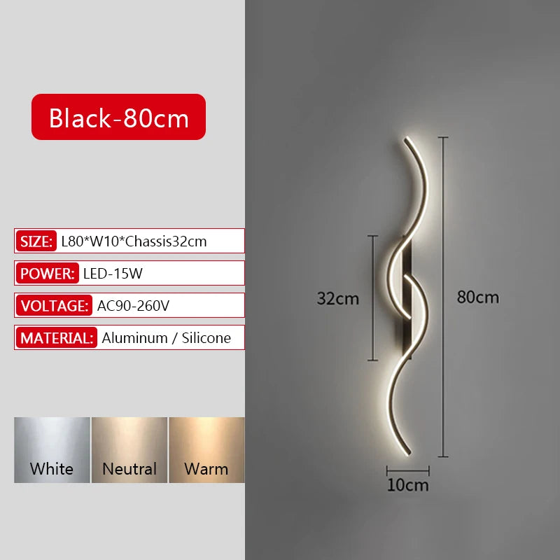 Long Strip LED Wall Lamp Modern Remote Control Dimming Living Roomdecor Wall Lamp Background Bedroom Bedside Home LED Lighting