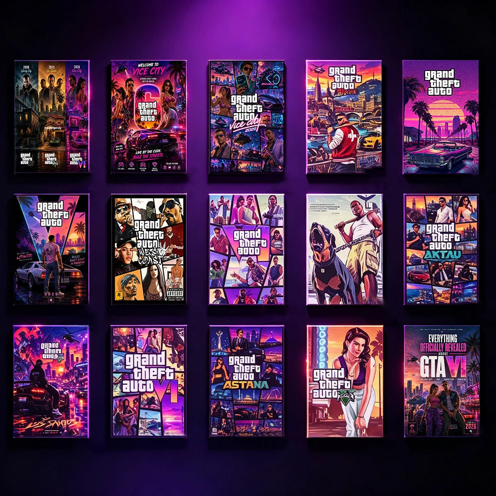 Cool G-Grand The A-Auto Canvas Painting Series 5 6 Hot Game Poster Wall Art Modern Home Boy Bedroom Gaming Room Decor Print Gift