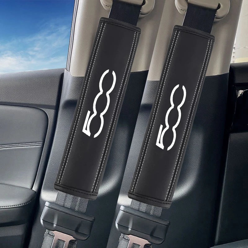 2Pcs Car Seat Belt Leather Safety Belt Shoulder Covers Interior For Fiat 500 500L 500S 500X 500C 500E 500L 500S 500X 500C 500E
