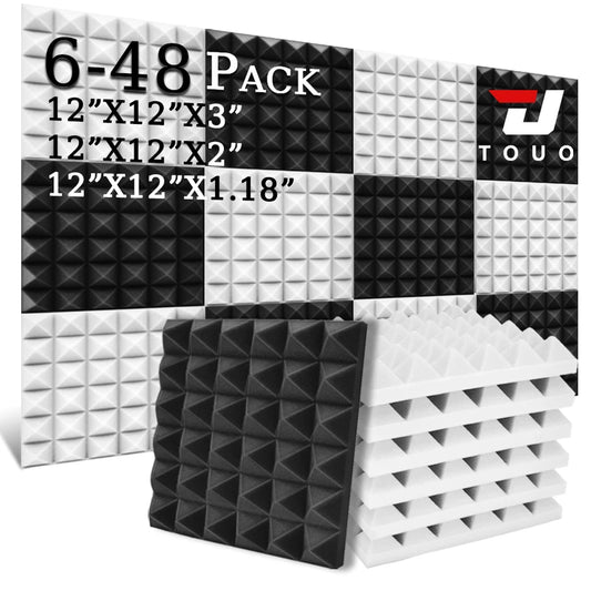TOUO Acoustic Foam 6-48 Pcs Sound Absorbing Sponge Pad Ktv Acoustic Treatment Pyramid Soundproof Wall Panels For Music Studio
