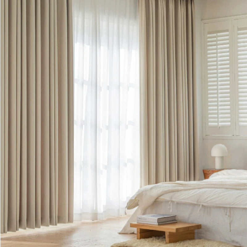 Custom Cream Luxury Beige Thick Chenille Curtains for Living Room Bedroom Dining Blackout Herringbone Texture Window Fashion