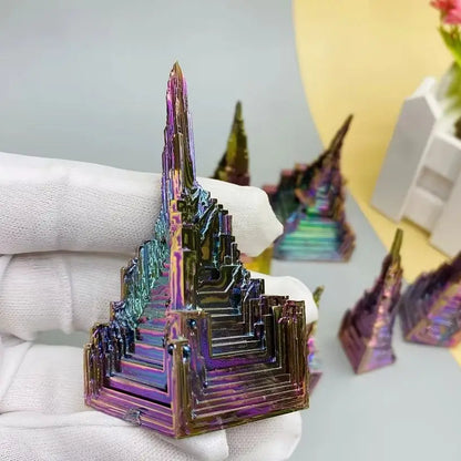Rainbow mineral pyramid crystal colorful artificial pyramid ore collectible specimen stone ornament home decor gift, rainbow crystal pyramid decor.