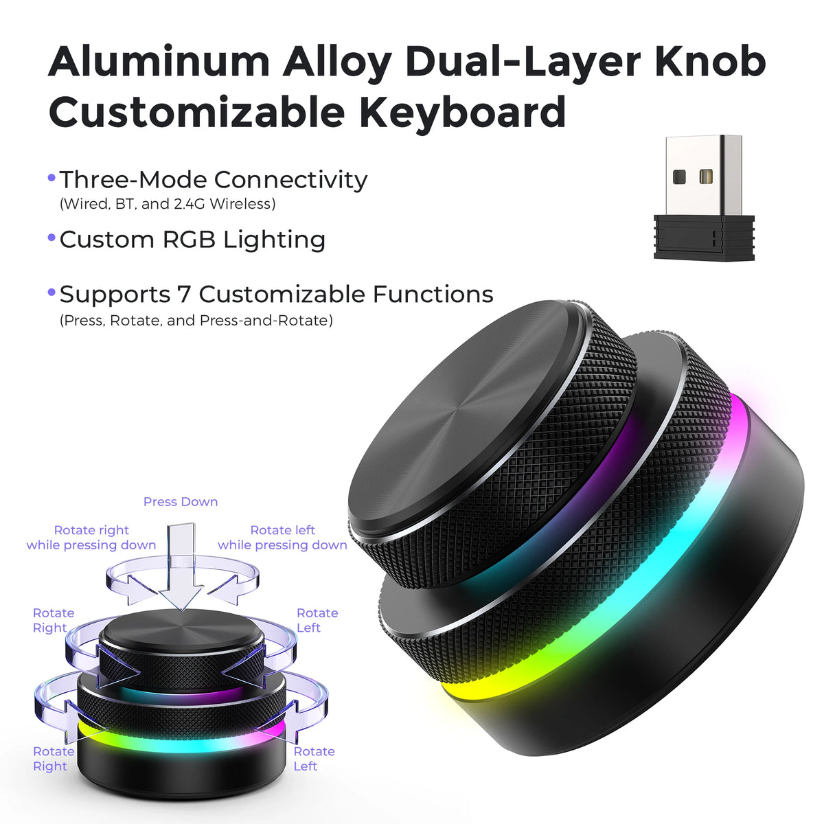 Dual-Layer Knob Wireless Custom Keyboard RGB Custom Control Volume Knob Multimedia Office Craphic Video Audio Editing Artwork