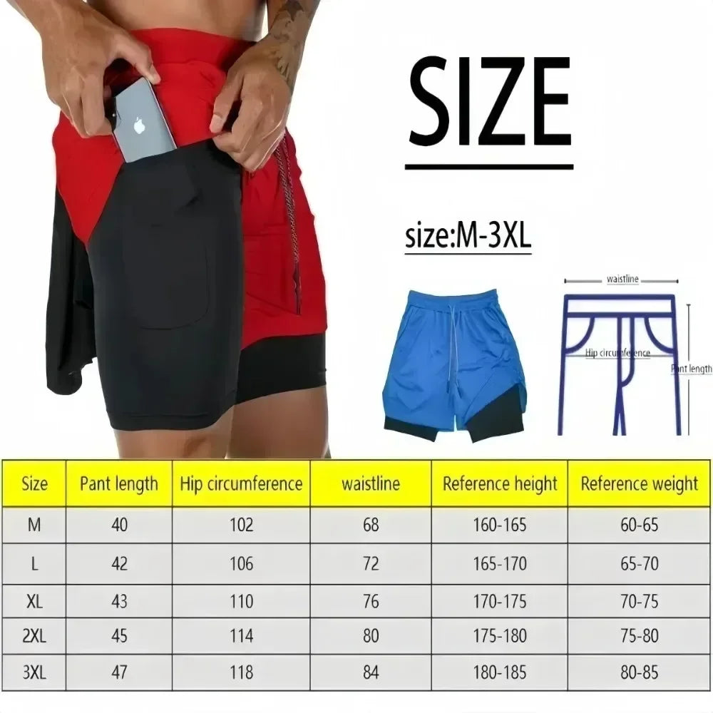 Demon Slayer Men's Summer Double Layer Shorts New Nezuko Anime Printed Gym Quick Drying Breathable 2-in-1 Sports Shorts