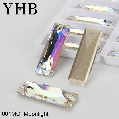 YHB Top Quality Cosmic Baguetee Glass Crystal AB Moonlight Sewing Stones Flatback Sew on Rhinestones For Garment Clothes Bags