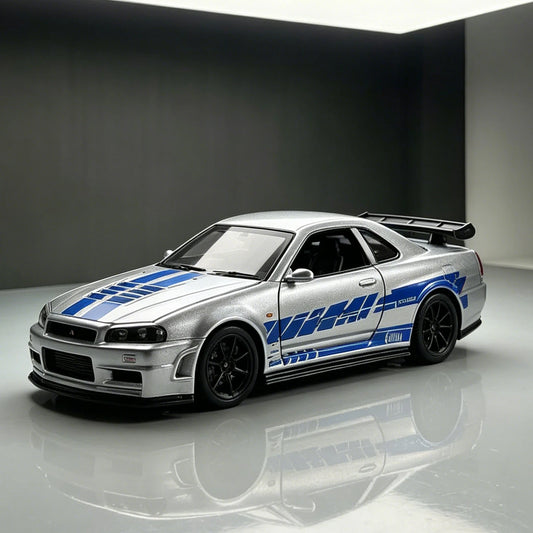 1:36 NISSAN GTR & RX7 MX5 Openable Doors Pull Back Toy, Painted Vehicle Collectible Ornament, Ideal Birthday Gift for Kids