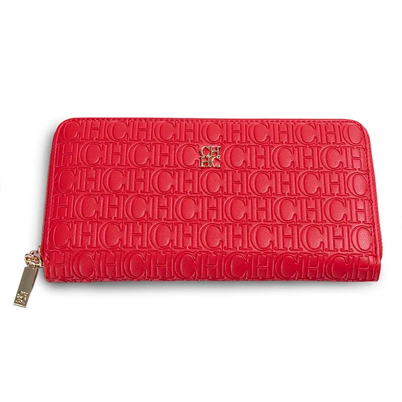CH Elegant Embossed Zipper Wallet Brand Gold Micro Logo Multi-Card Slots Zipper Compartment Leather Clutch Wallet