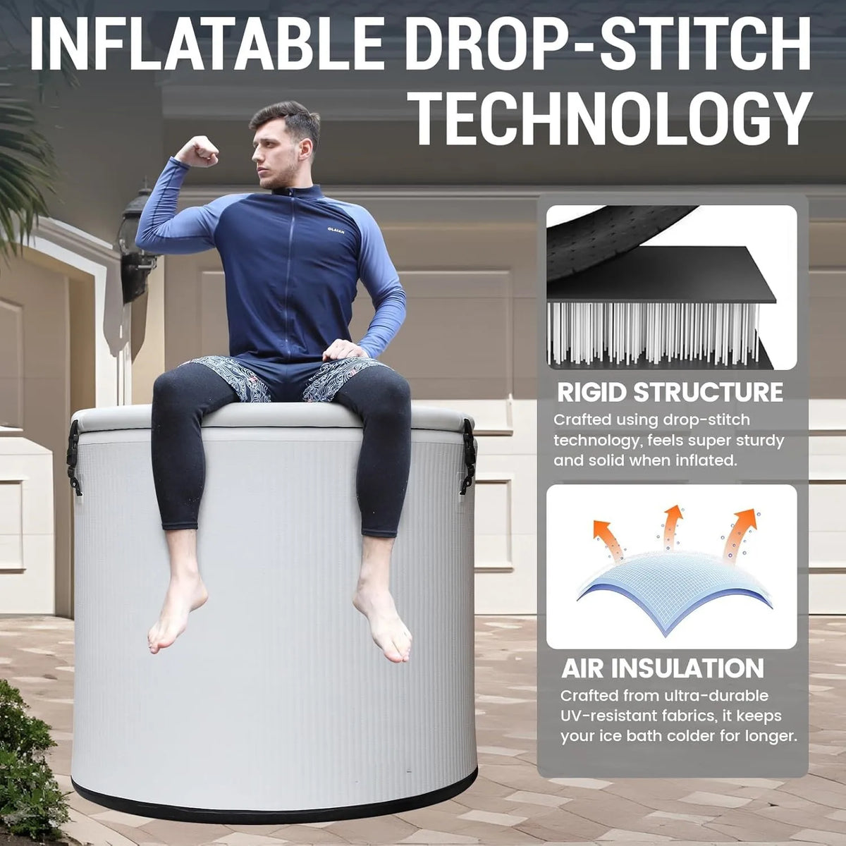 Foldable Inflatable Ice Bath Tub, Adult Cold Plunge Soaking Bucket for Sports Rehabilitation & Muscle Recovery