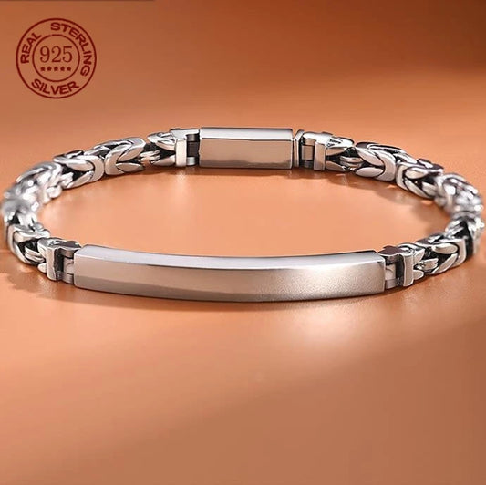 New S925 Sterling Silver men's Peace Grain Bracelet Male Fashion Niche Design Sense Retro Woven Lettering Trend Bracelet