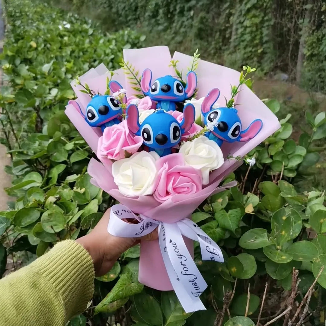 Cartoon Winnie the Pooh Pig Plush Bouquet Handmade Flower Bouquet Plush Doll Wedding Graduation Valentine Christmas Birthday Gif