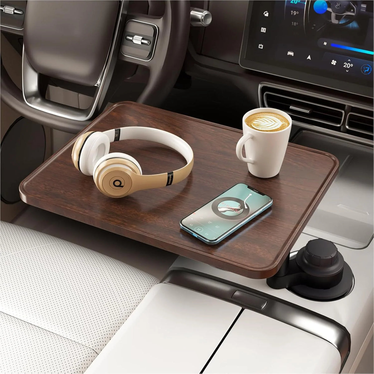 Fold-down Tray For Cars Multi-Function Drink Holder with Food Table 360-Degree Adjustable Base Tray for Snack