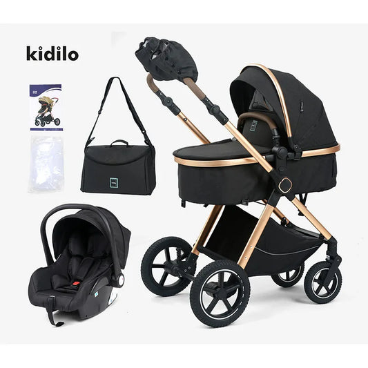 Three-in-one High-view Child Stroller with Car Seat, Mommy Bag Baby Stroller Can Sit and Lie Down Portable Stroller
