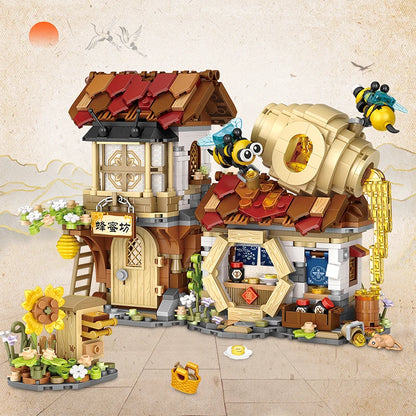 LOZ New Creative Mini Street View Bee Shop Building Block DIY Chinese Folding StreetView Pork Shop Puzzle Toys Birthday Gift