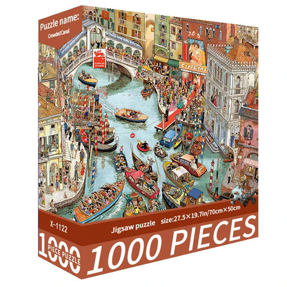 1000pcs Relaxing Adult Jigsaw Puzzle Cartoon Busy Canal Challenging 1000pieces Puzzle 70x50cm Perfect Gift Ideal for Adults