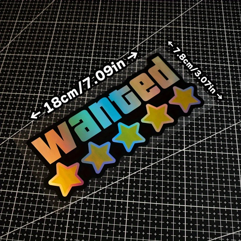 WANTED sticker, vinyl decal, waterproof, laser cut, car bumper sticker, motorcycle decal, laptop sticker, luggage sticker,