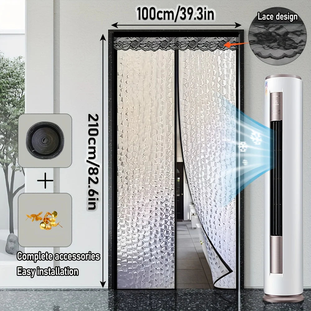 Magnetic EVA Thermal Door Curtain Geometric Pet Friendly Patio Room Divider Energy Saving Easy Install