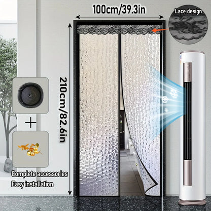 Magnetic EVA Thermal Door Curtain Geometric Pet Friendly Patio Room Divider Energy Saving Easy Install