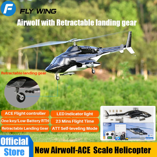 FLYWING Airwolf Scale Helicopter with Retractable landing gear ACE LED Light Auto return 470 Size FLY WING Airwolf RC Helicopter